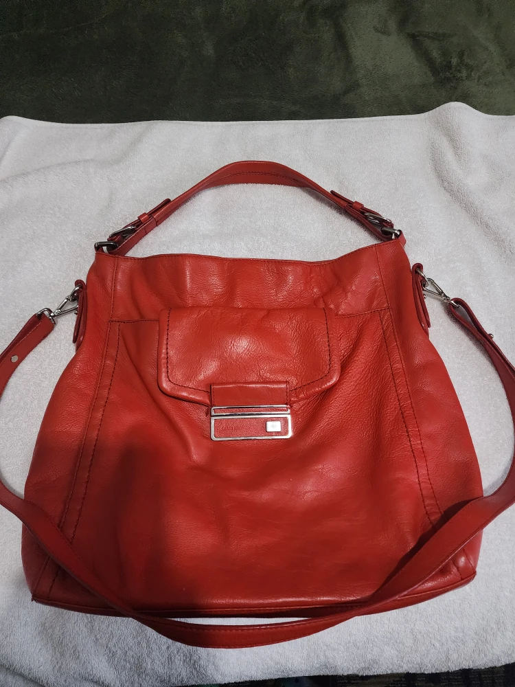 Calvin Klein Red Orange Leather Shoulder Bag