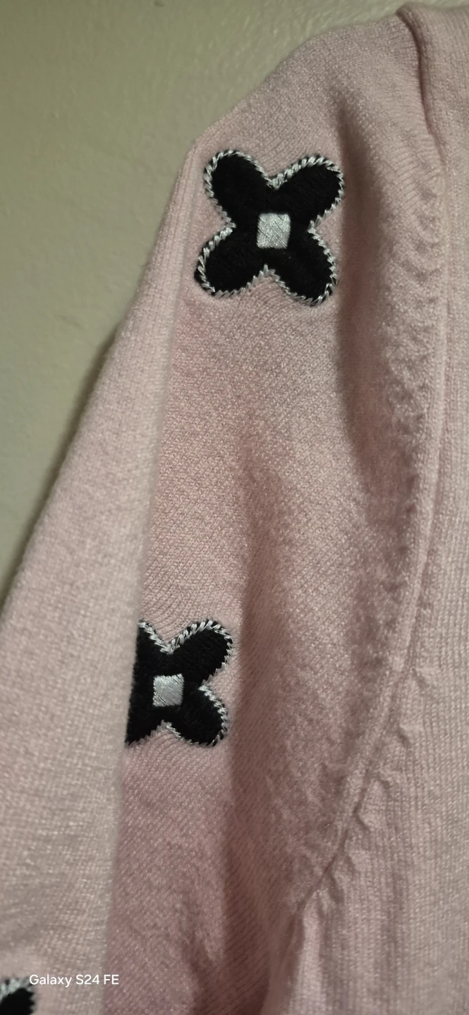 Pink Sweater with Black Flower Embellishments - Size L - photo 3