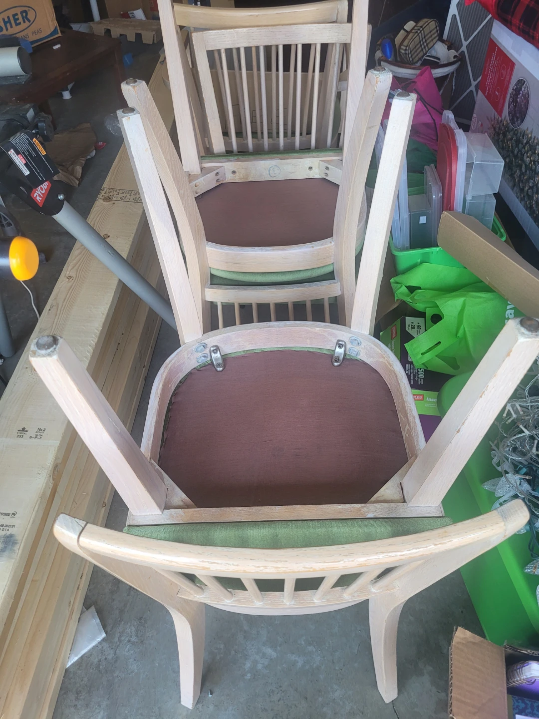 Wooden Dining Chairs with Green Upholstery (Set of 6) - photo 2