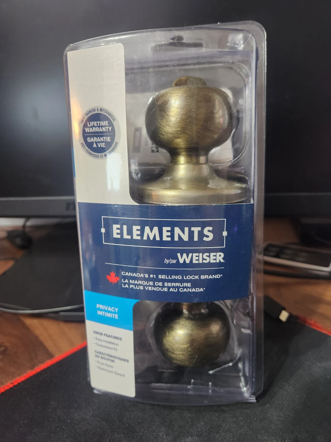 Weiser Elements Antique Brass Privacy Door Knobs