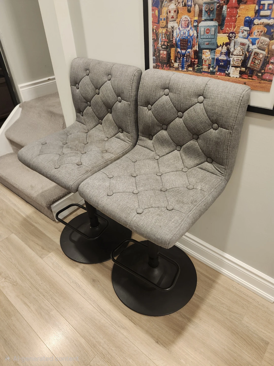 Grey Tufted Bar Stools - Set of 2 - photo 2