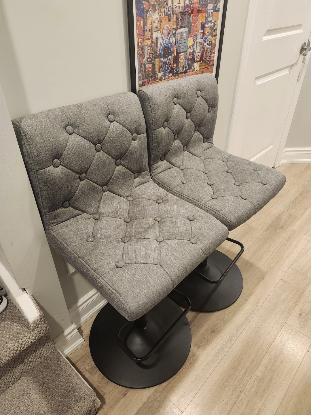 Grey Tufted Bar Stools - Set of 2 - photo 3