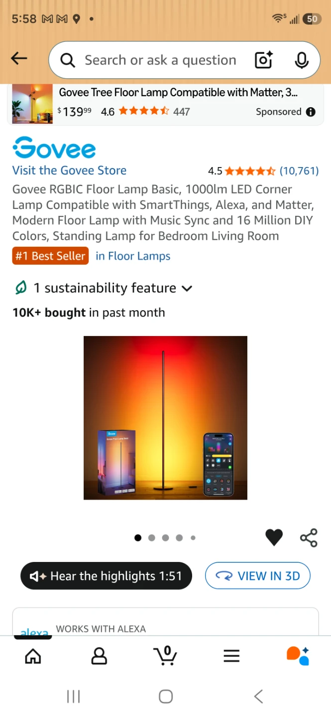 Govee Floor Lamp Basic RGBIC LED Corner Lamp 🌱 - photo 3
