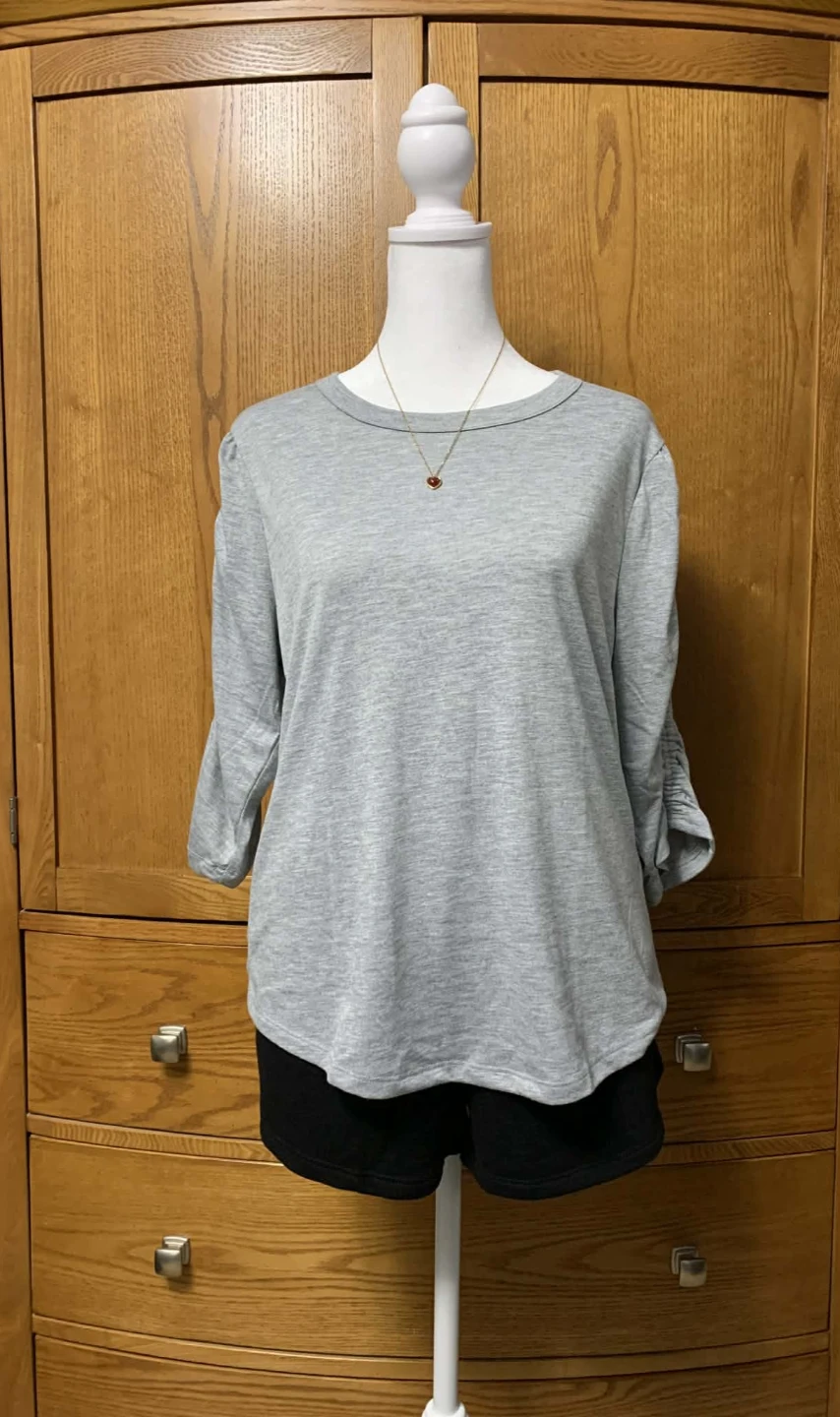 Joe Fresh Grey Ruched Sleeve Top Size L