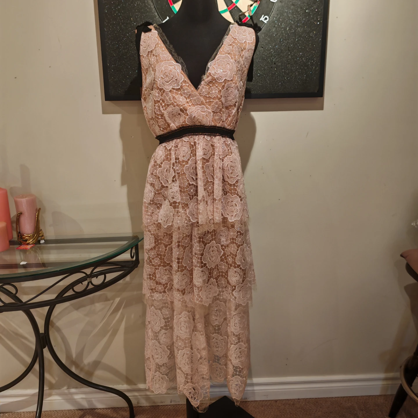 Self Portrait Starlet Rose Sequin-Embellished Lace Midi Dress - photo 4