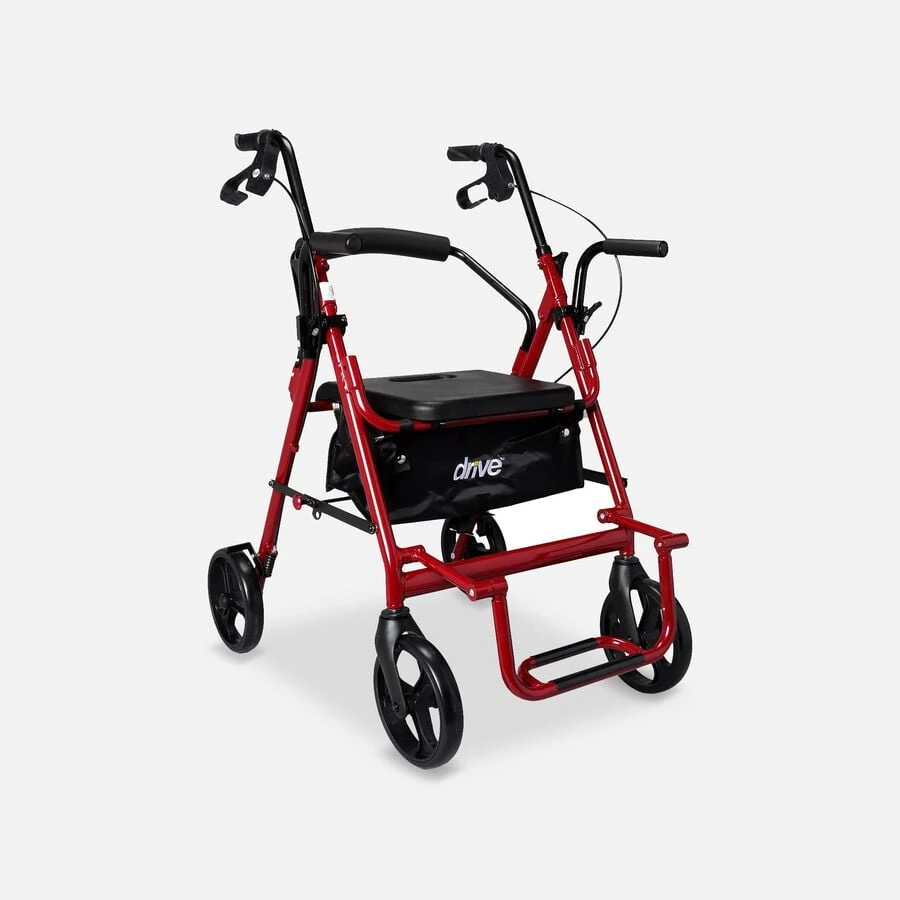 Drive Medical Red 4-Wheel Rollator Walker with Seat and Bag