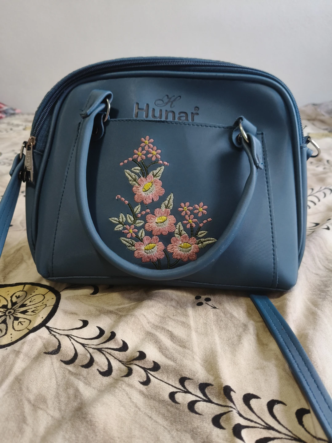 H. Hunar Blue Embroidered Handbag