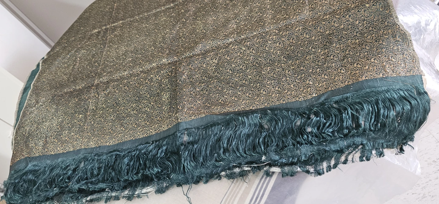 Teal and Gold Damask Tablecloth with Fringe 🌱 - photo 3