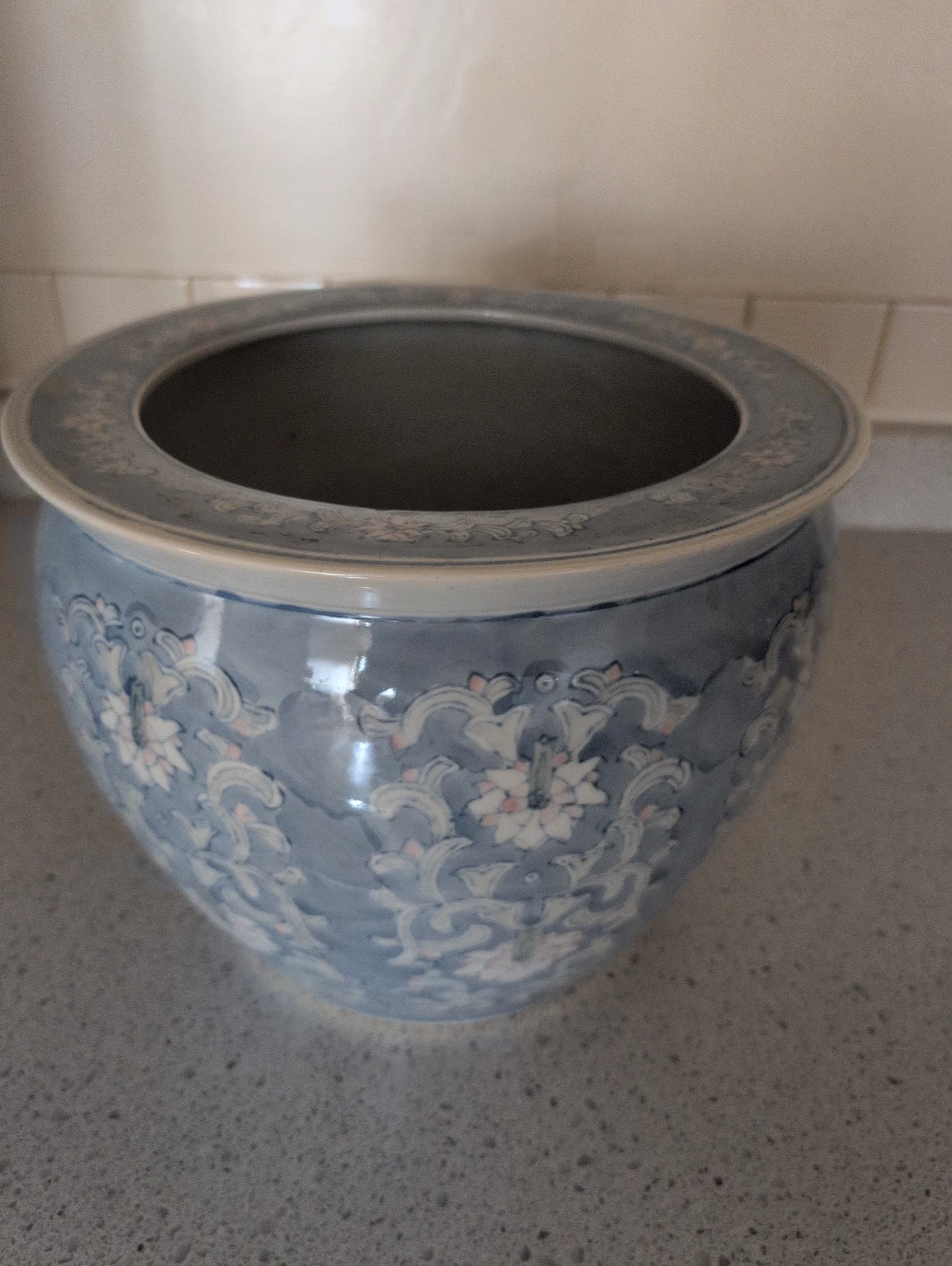Blue Ceramic Planter with Floral Design - photo 2