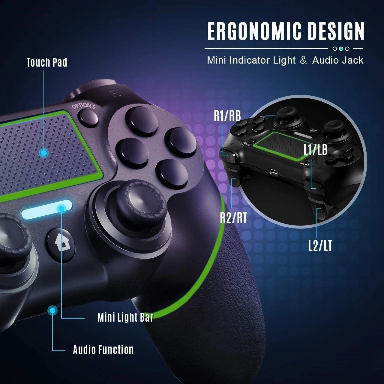 Black Wireless Controller with Green Accents - photo 3