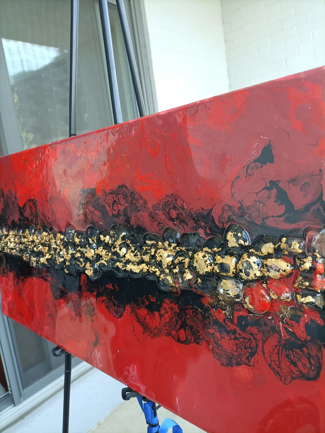 Red Black and Gold Abstract Art with resin coating - photo 2