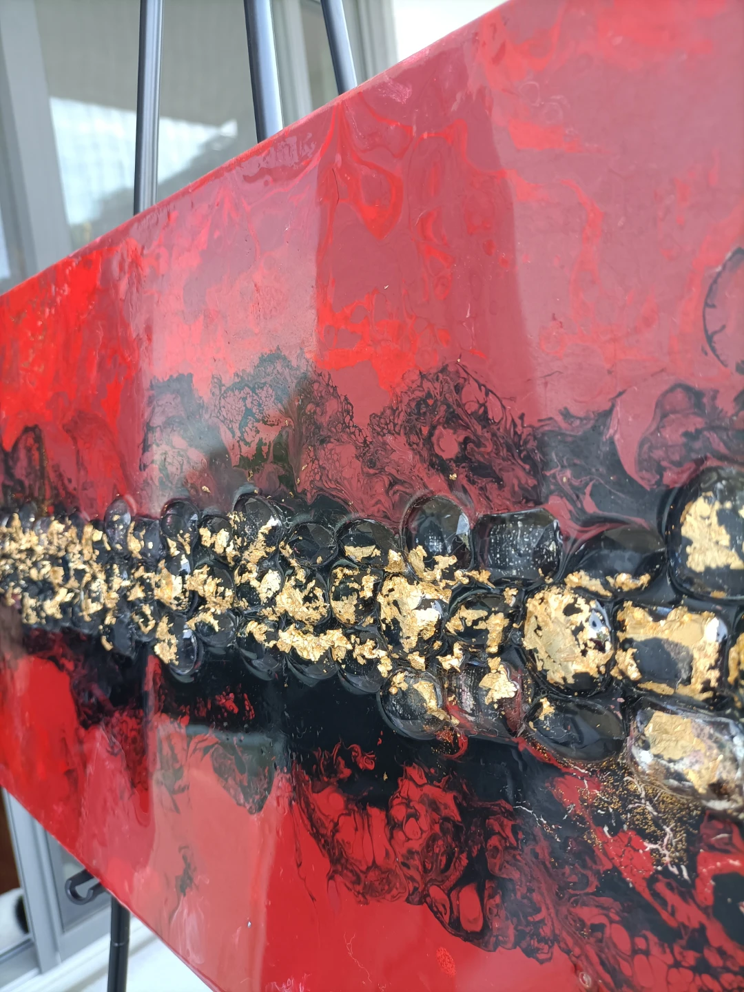 Red Black and Gold Abstract Art with resin coating - photo 3