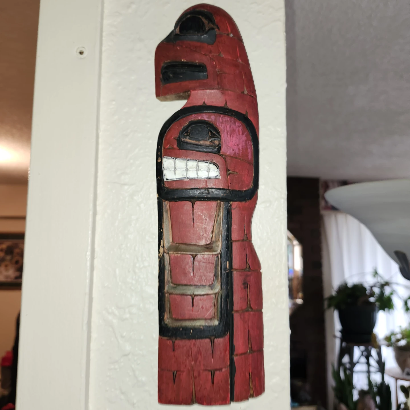 Hand Carved Red Totem Pole Wall Art - photo 5