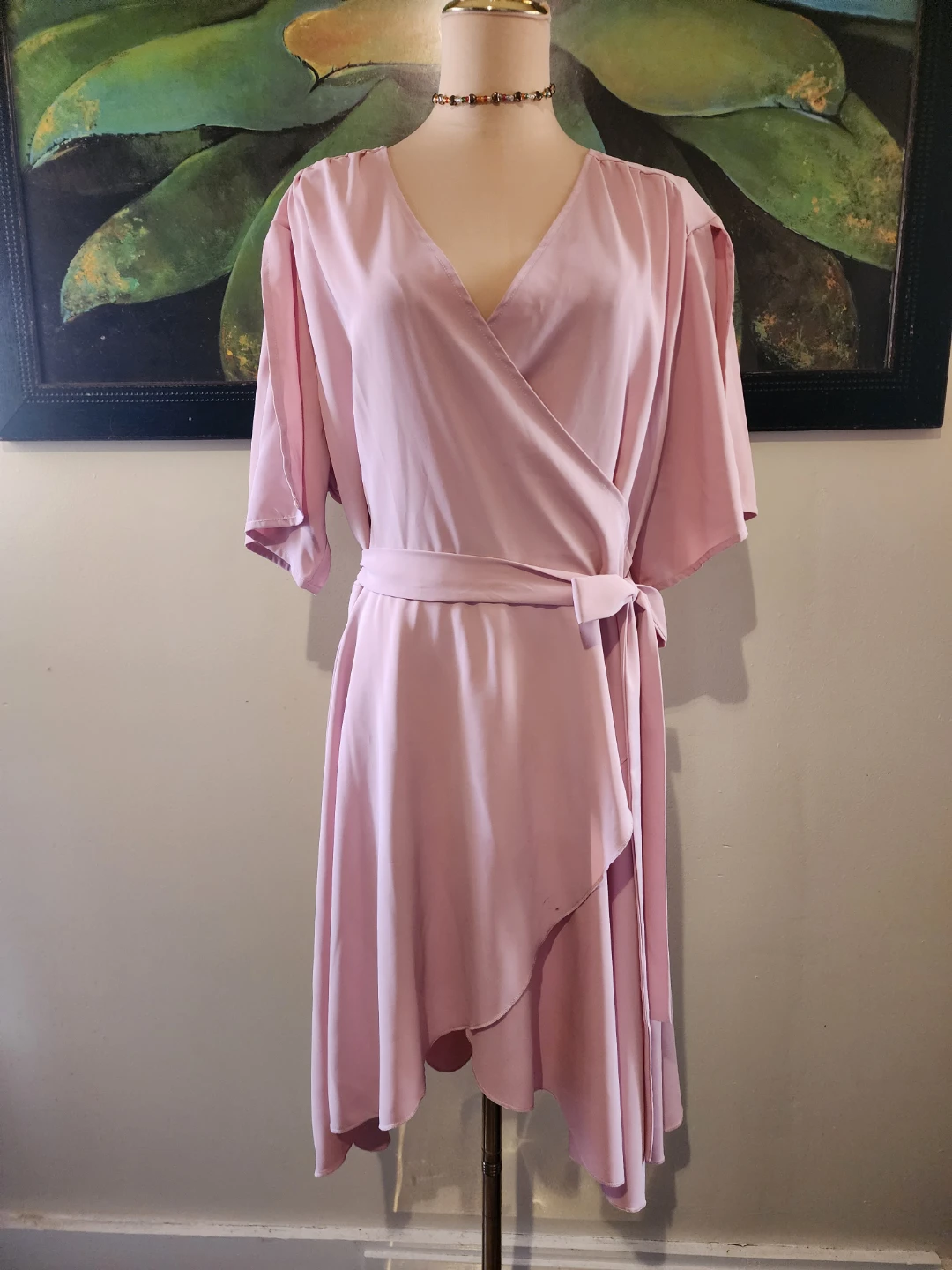 Pink Wrap Dress with Belted Waist