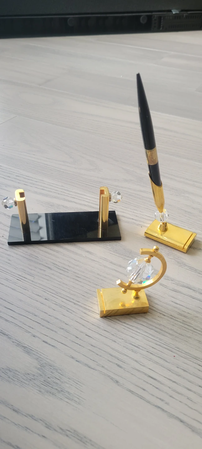 Decorative Pen Holder Set with Crystal Globe Accents
