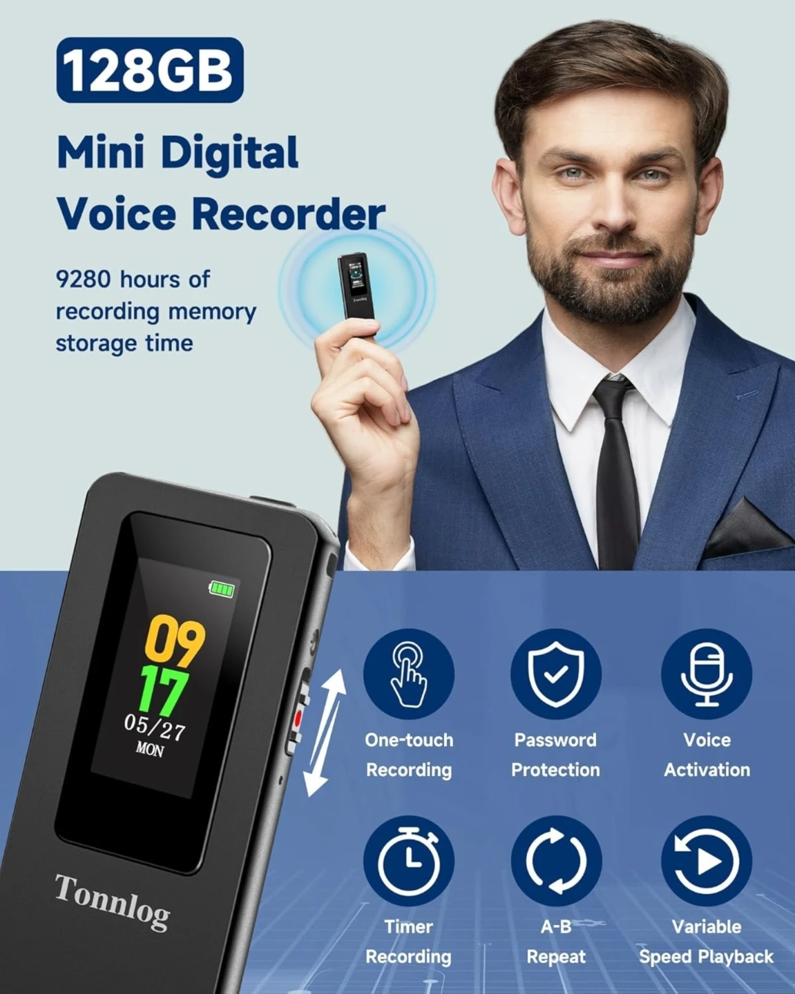 Tonnlog Mini Digital Voice Recorder 128GB - photo 3