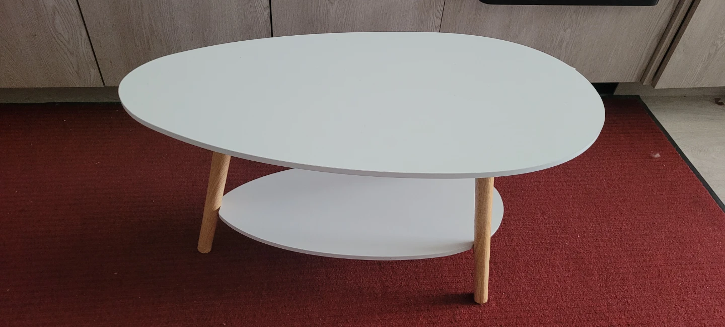 White Two-Tier Coffee Table with Wooden Legs