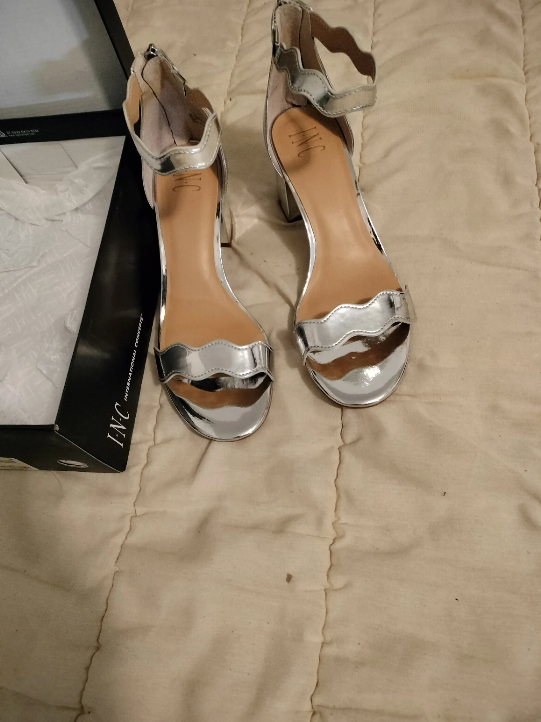 INC International Concepts Silver Strappy Heels Size 7 - photo 2