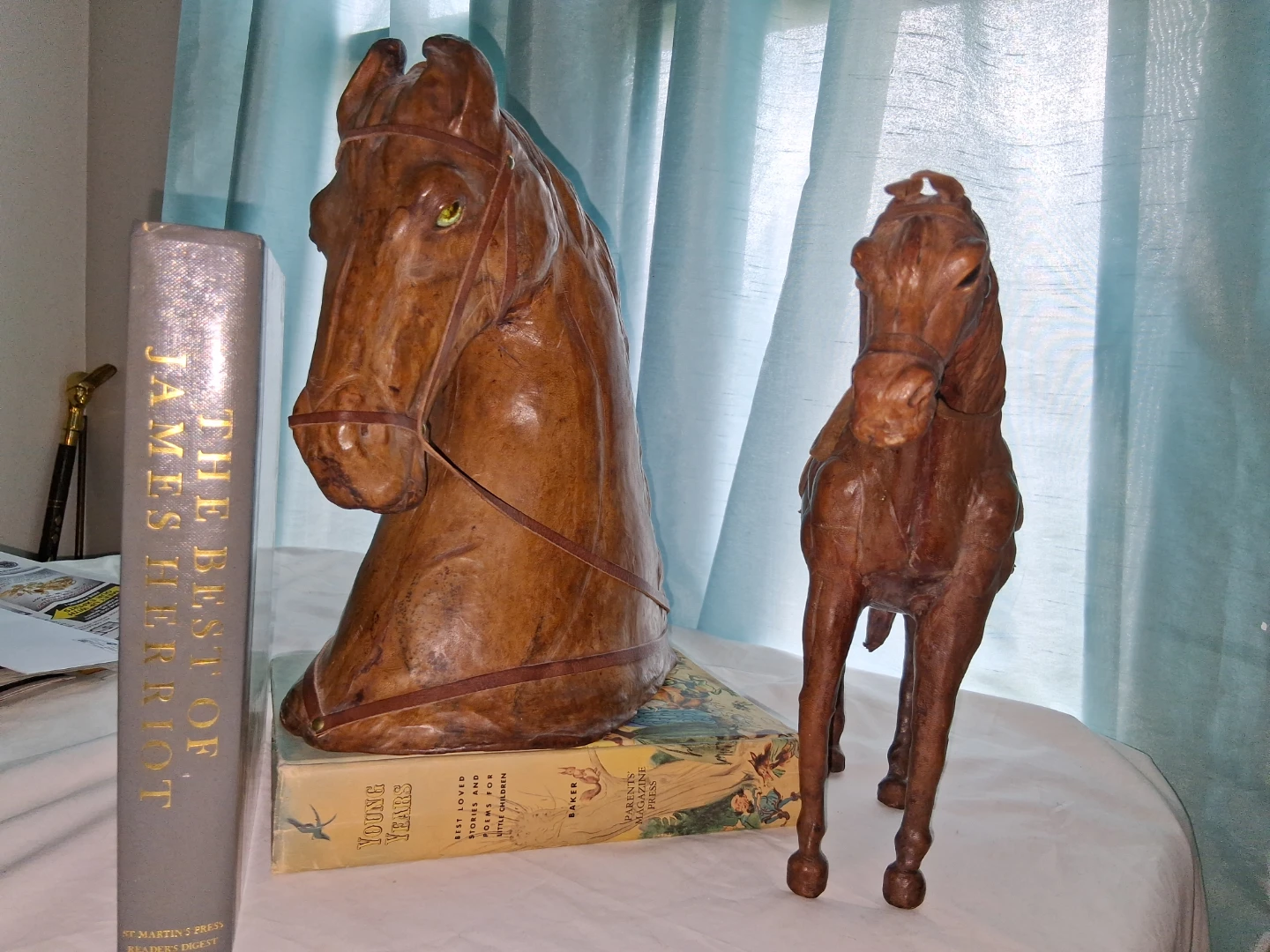 Vintage Leather Horse Head Bust with Matching Figure