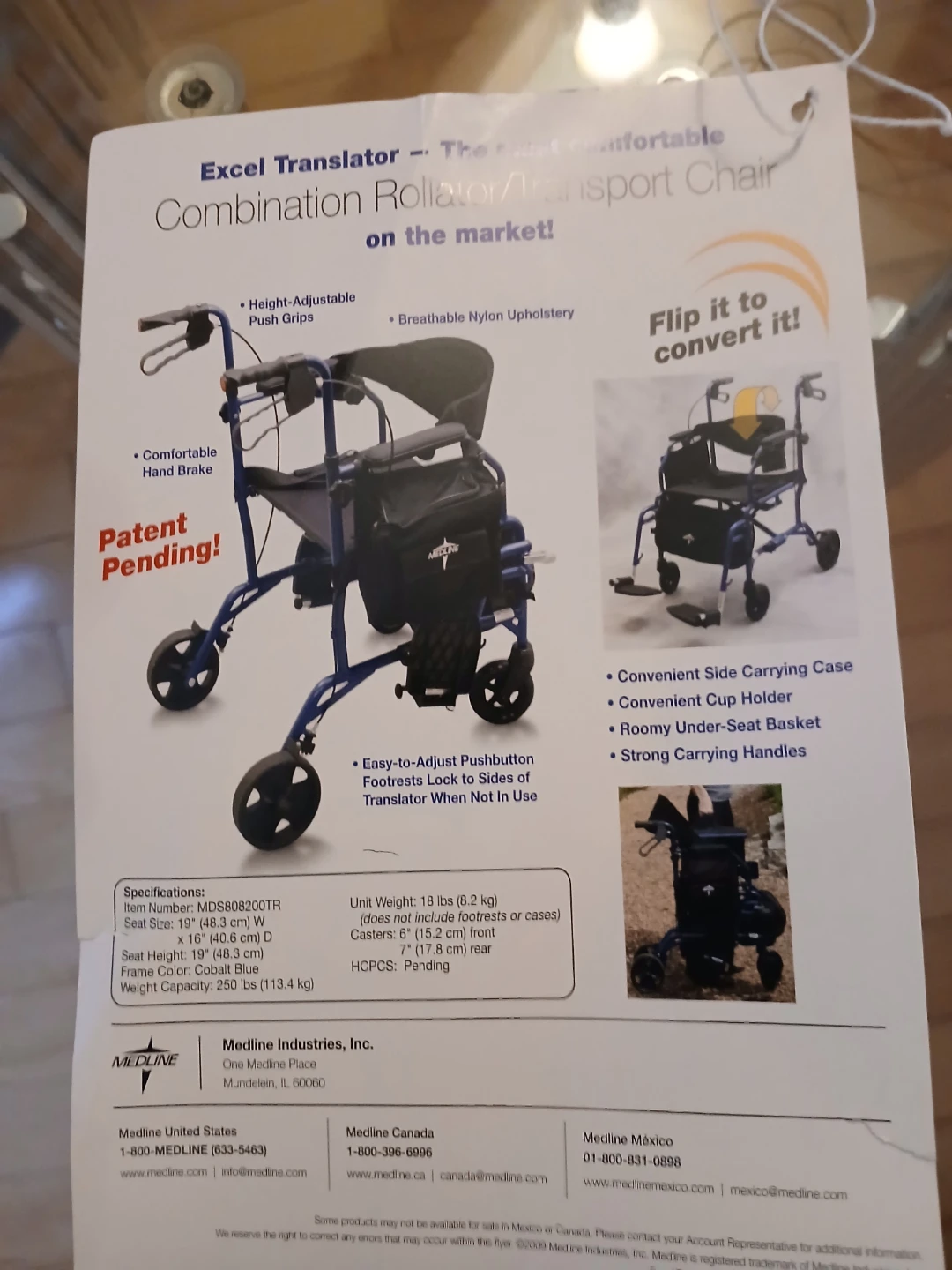 Medline Combination Rollator/Transport Chair - Blue - photo 3