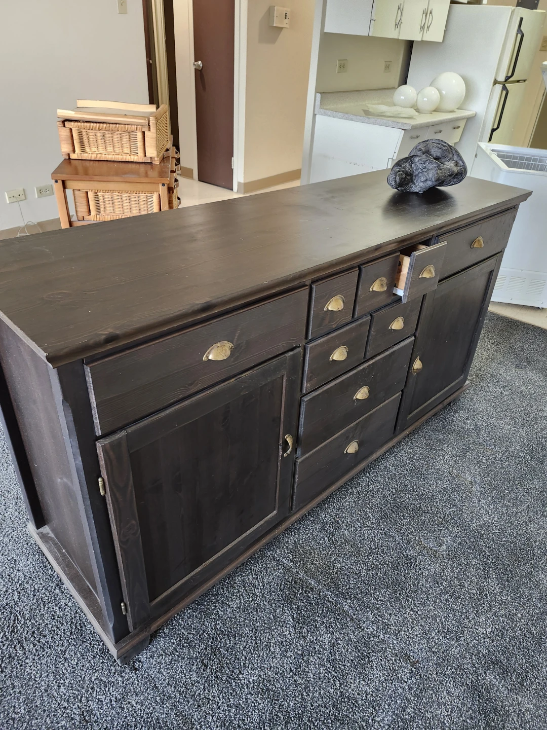 Dark Wood Sideboard with Drawers and Cabinets