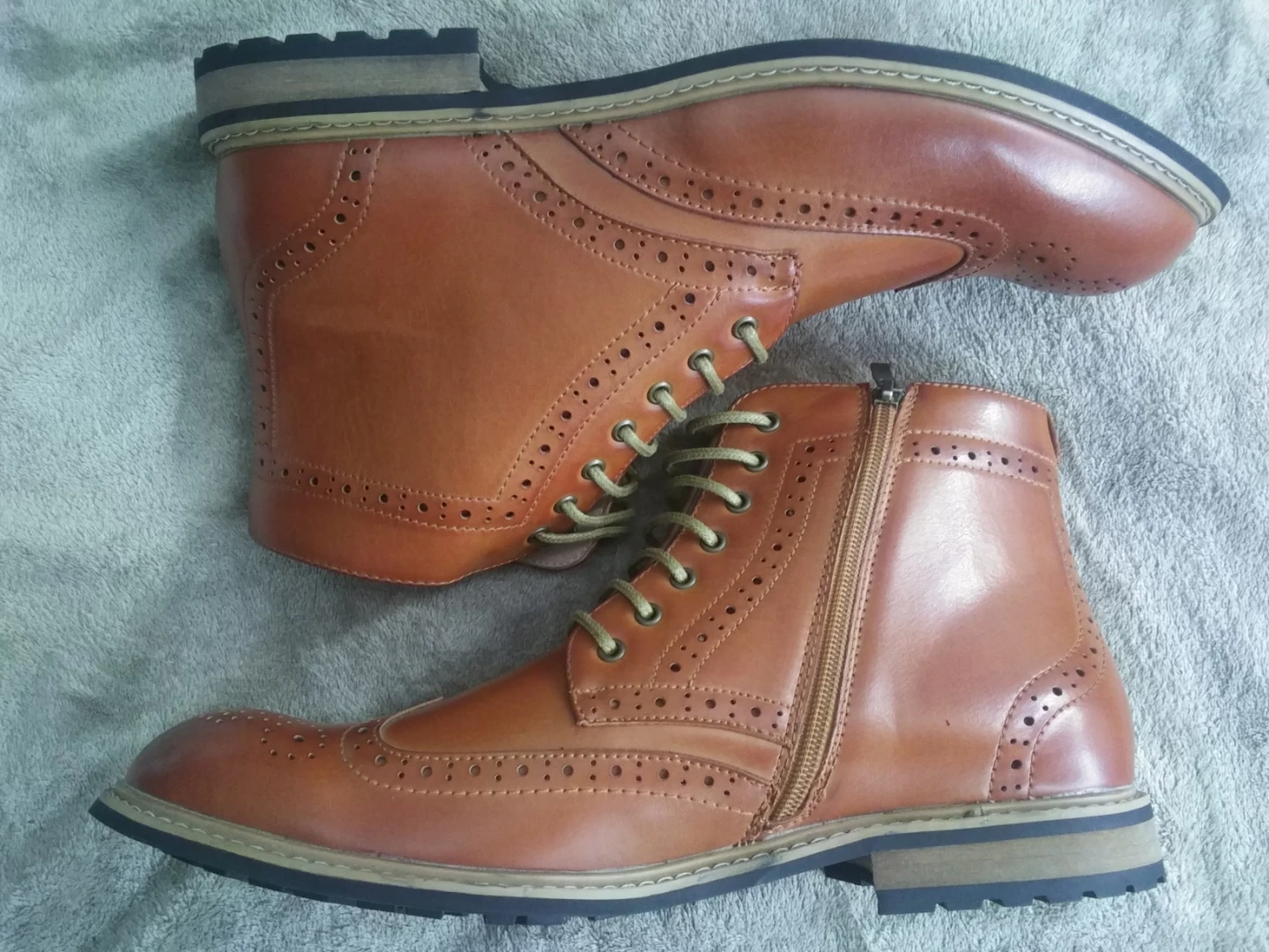 Men's Brown Leather Wingtip Boots Size 12