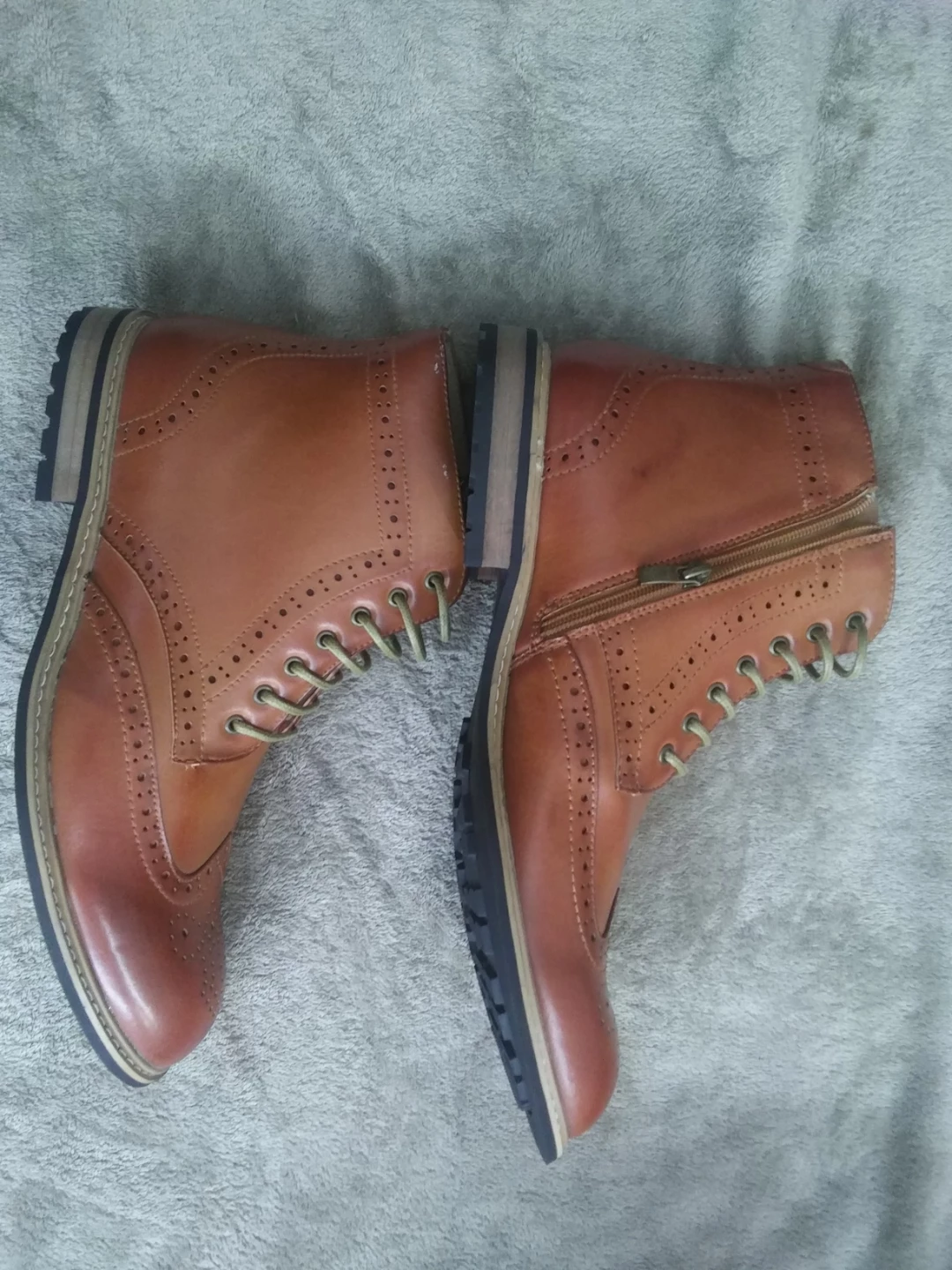 Men's Brown Leather Wingtip Boots Size 12 - photo 5
