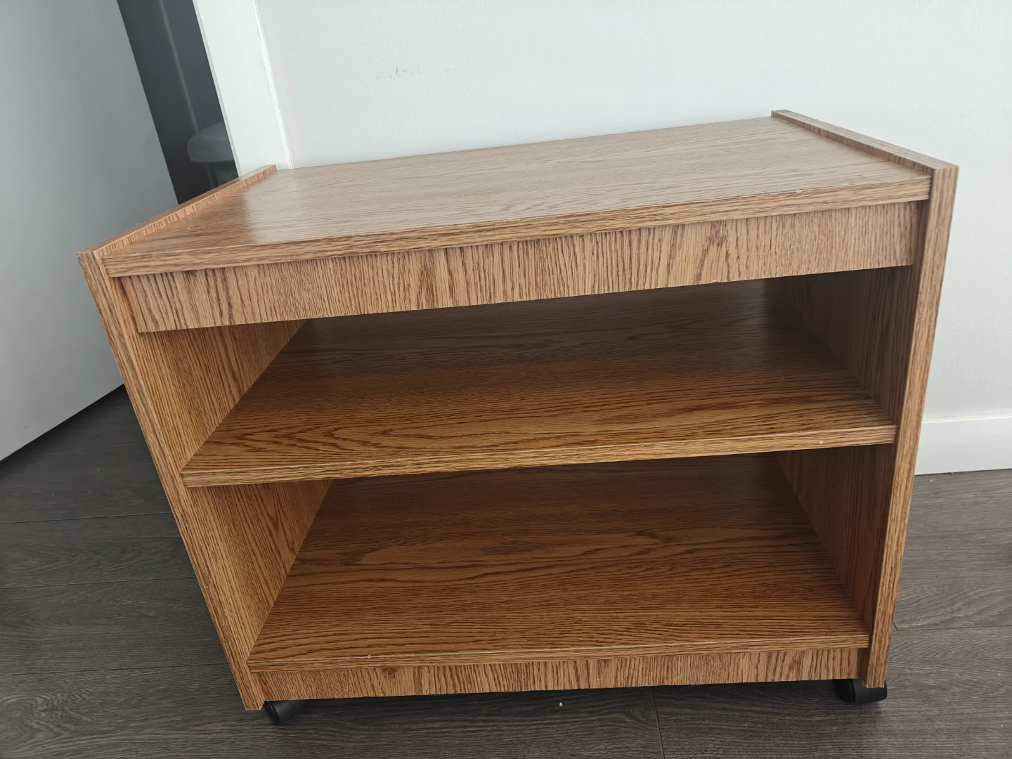 Oak Veneer Rolling Cart with 2 Shelves