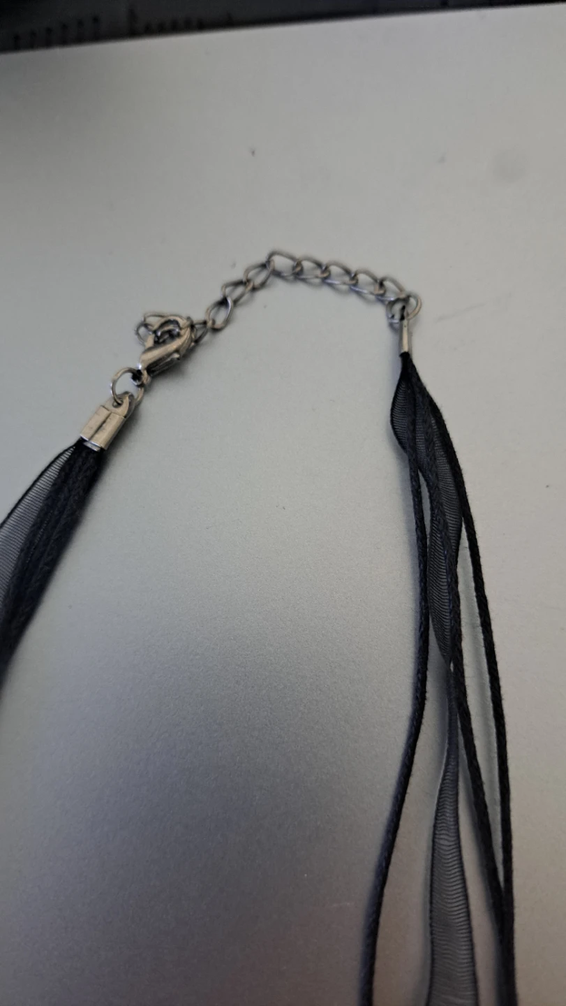 Black Ribbon Necklace with Amber-like Pendant - photo 3