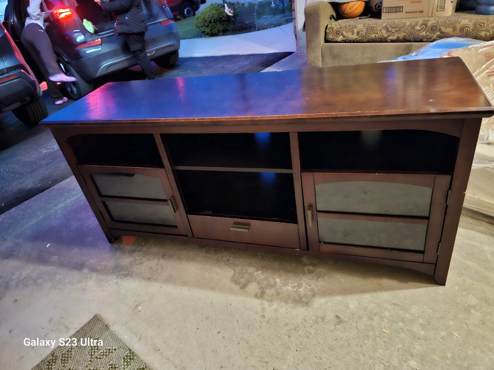 Dark Brown TV Stand with Cabinet Doors
