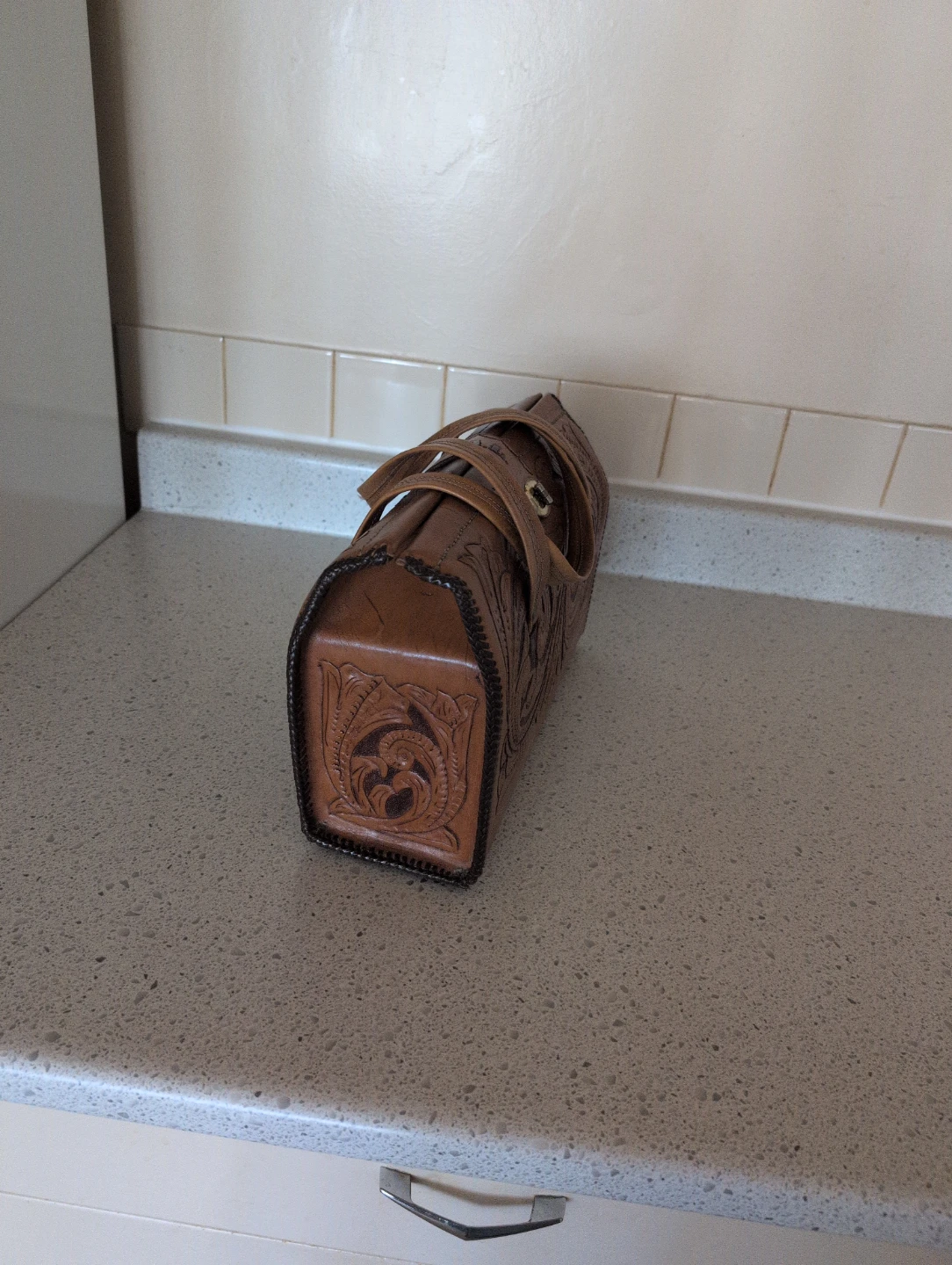 Vintage Tooled Leather Handbag Purse - photo 2