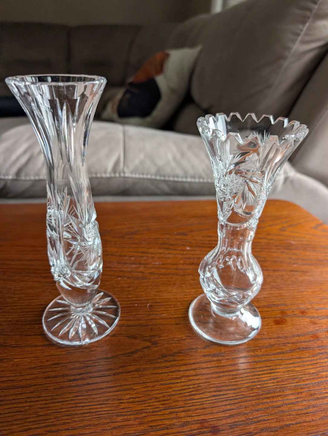 Two Clear Glass Vases