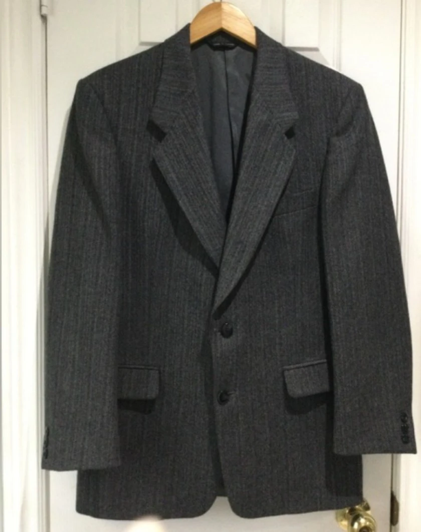 Vintage Men's Grey Striped Blazer - 100% Virgin Wool 40R