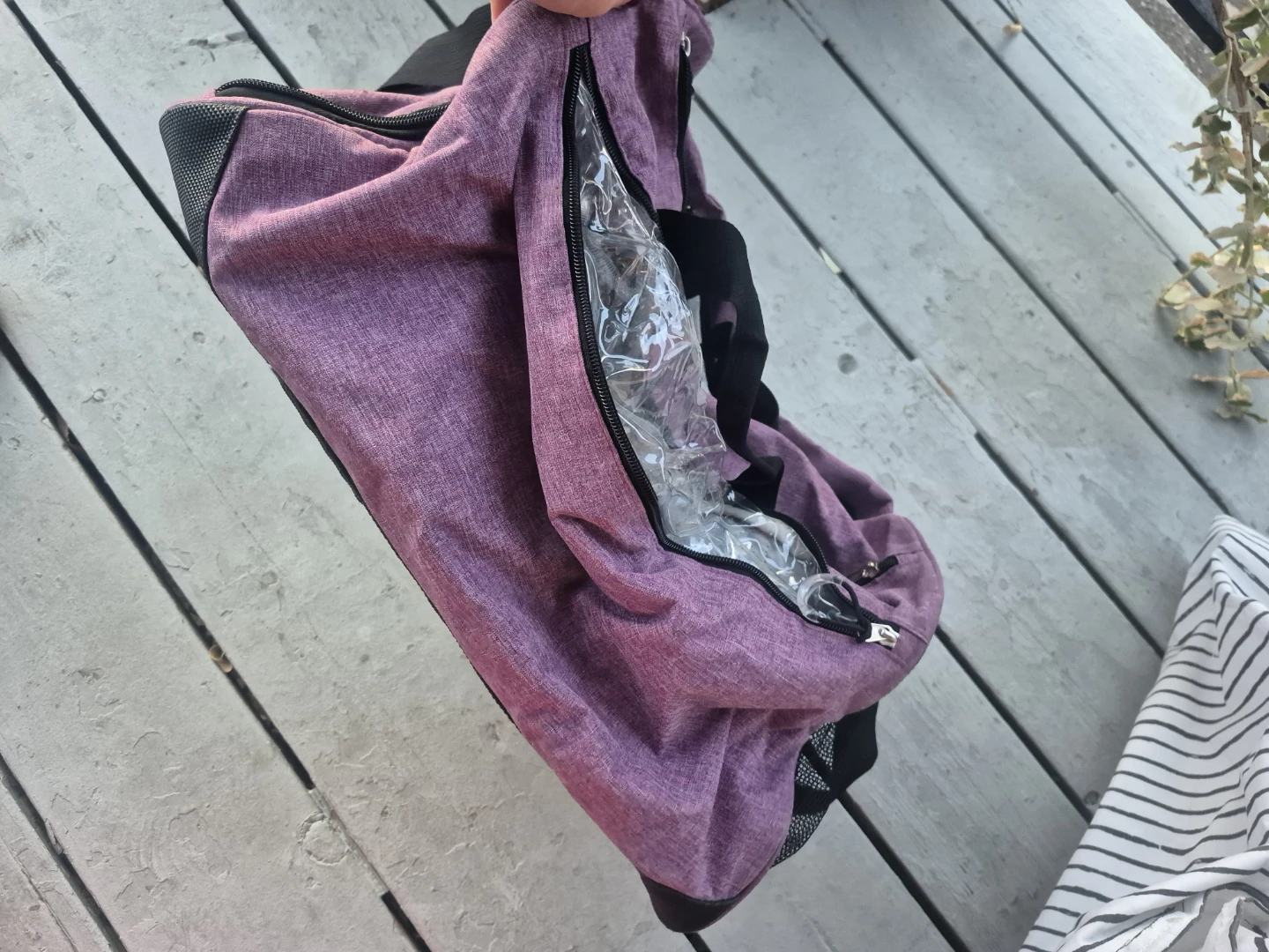Purple Duffle Bag with Clear Compartment