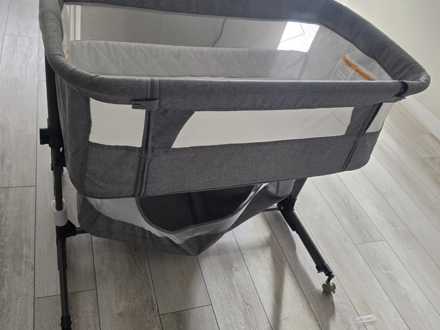 Grey Baby Bassinet with Storage Basket