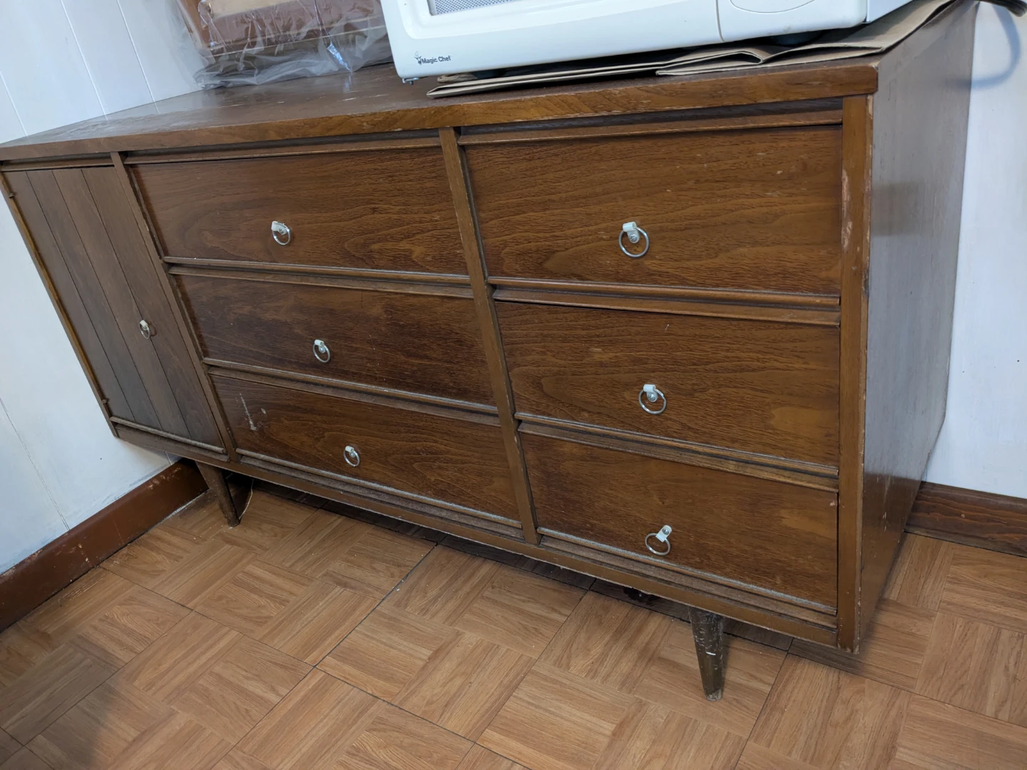 Vintage Wooden Dresser with Drawers and Cabinet