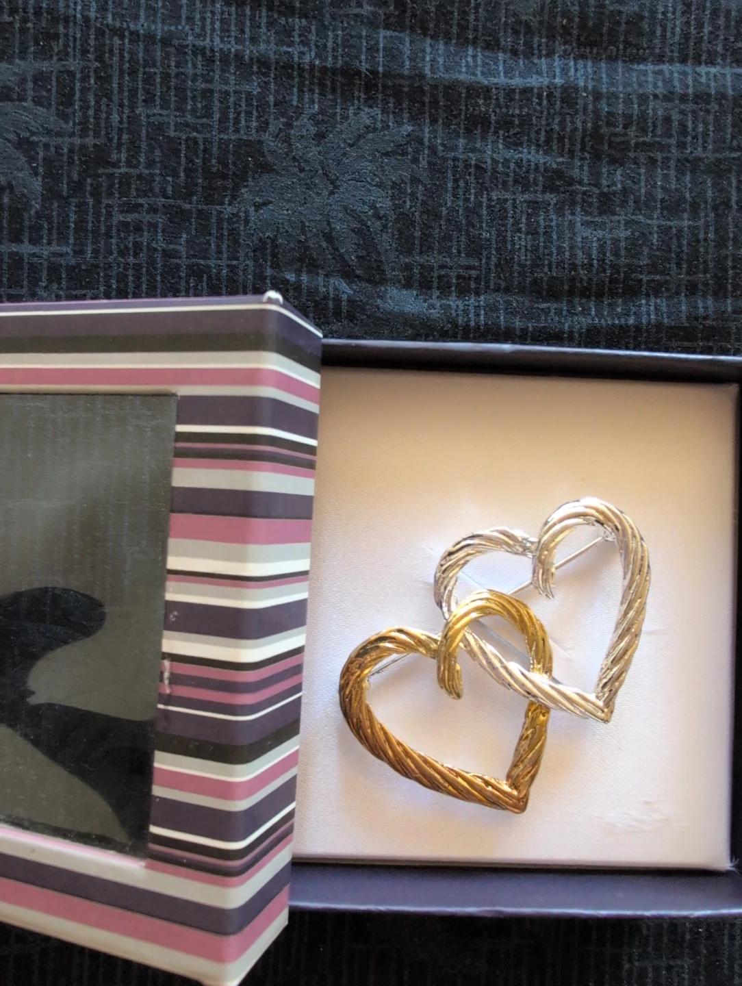 Double Heart Brooch - Gold and Silver Tone - photo 2