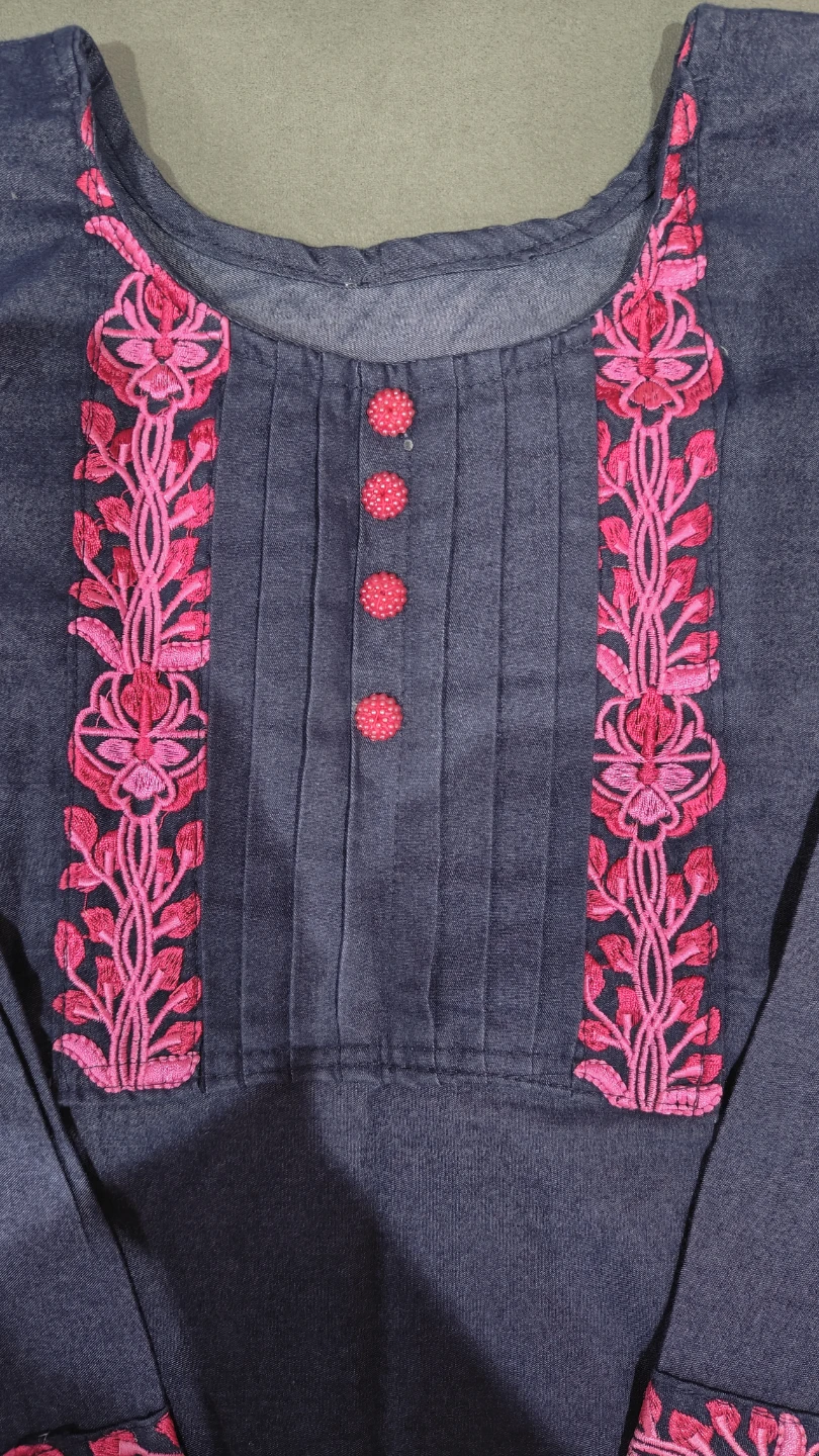 Dark Blue Kurti with Pink Embroidery - photo 2