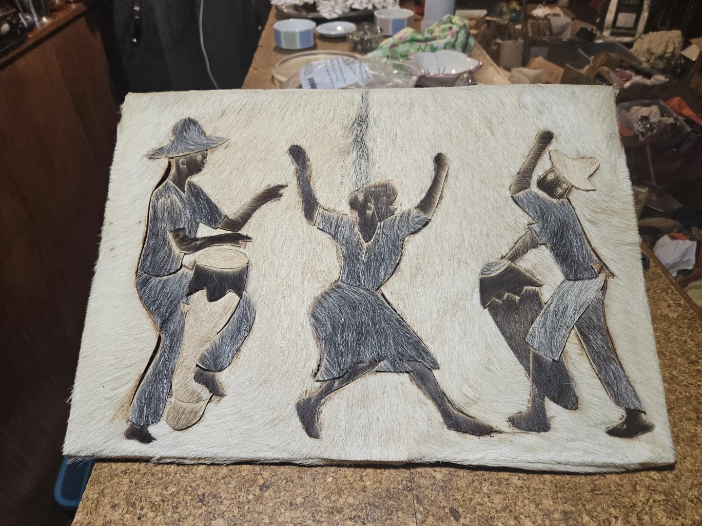 Wall Hanging Art - Hair-on Hide with Appliqué Figures - photo 2