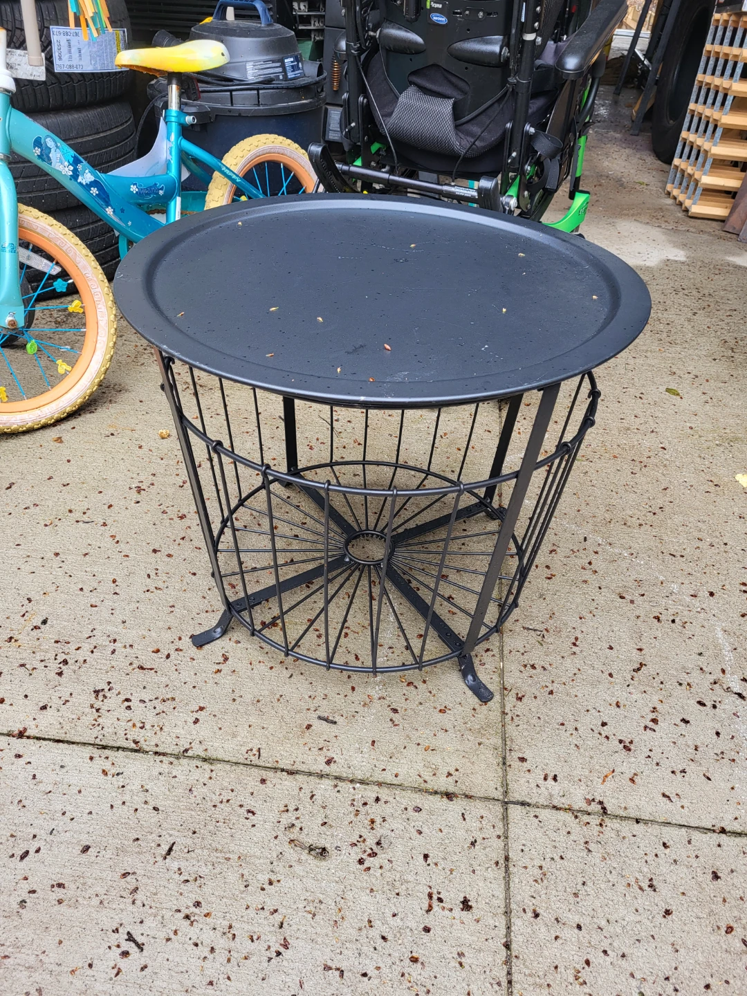 Black Metal PatioTable top lifts off for storage space!