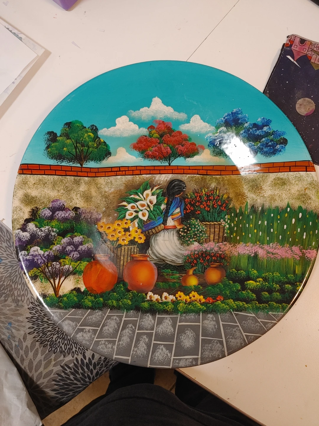 Decorative Wall Plate with Floral Scene renowned mexican artist