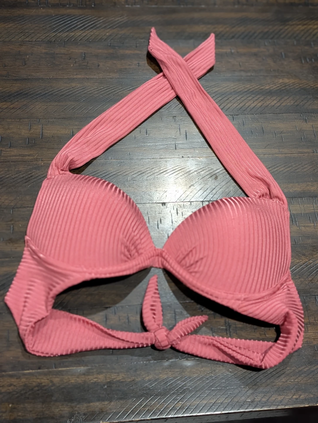 Pink Ribbed Halter Bikini Top - photo 2