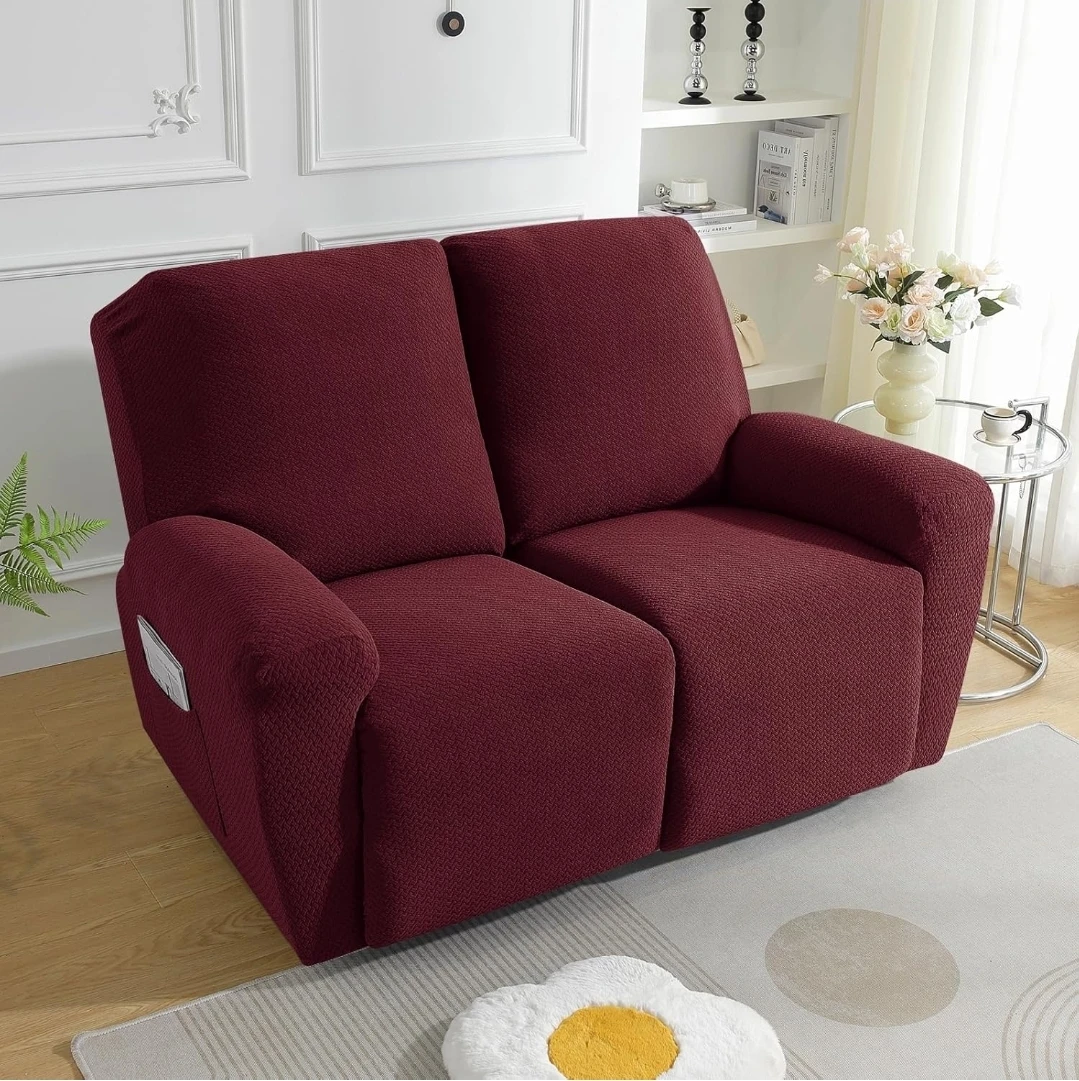 JIVINER 6-Piece Loveseat Recliner Slipcover - Wine Red - photo 2