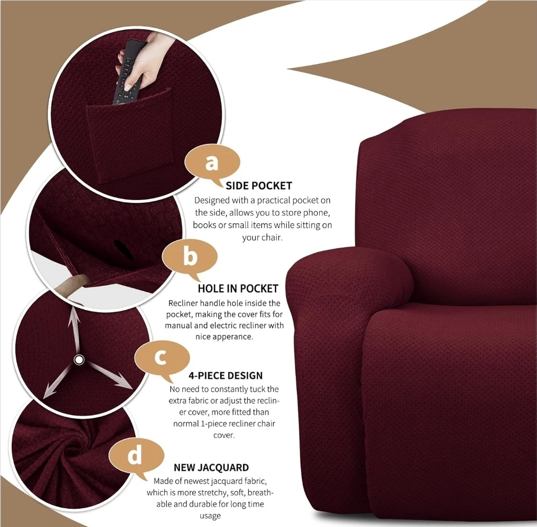JIVINER 6-Piece Loveseat Recliner Slipcover - Wine Red - photo 4
