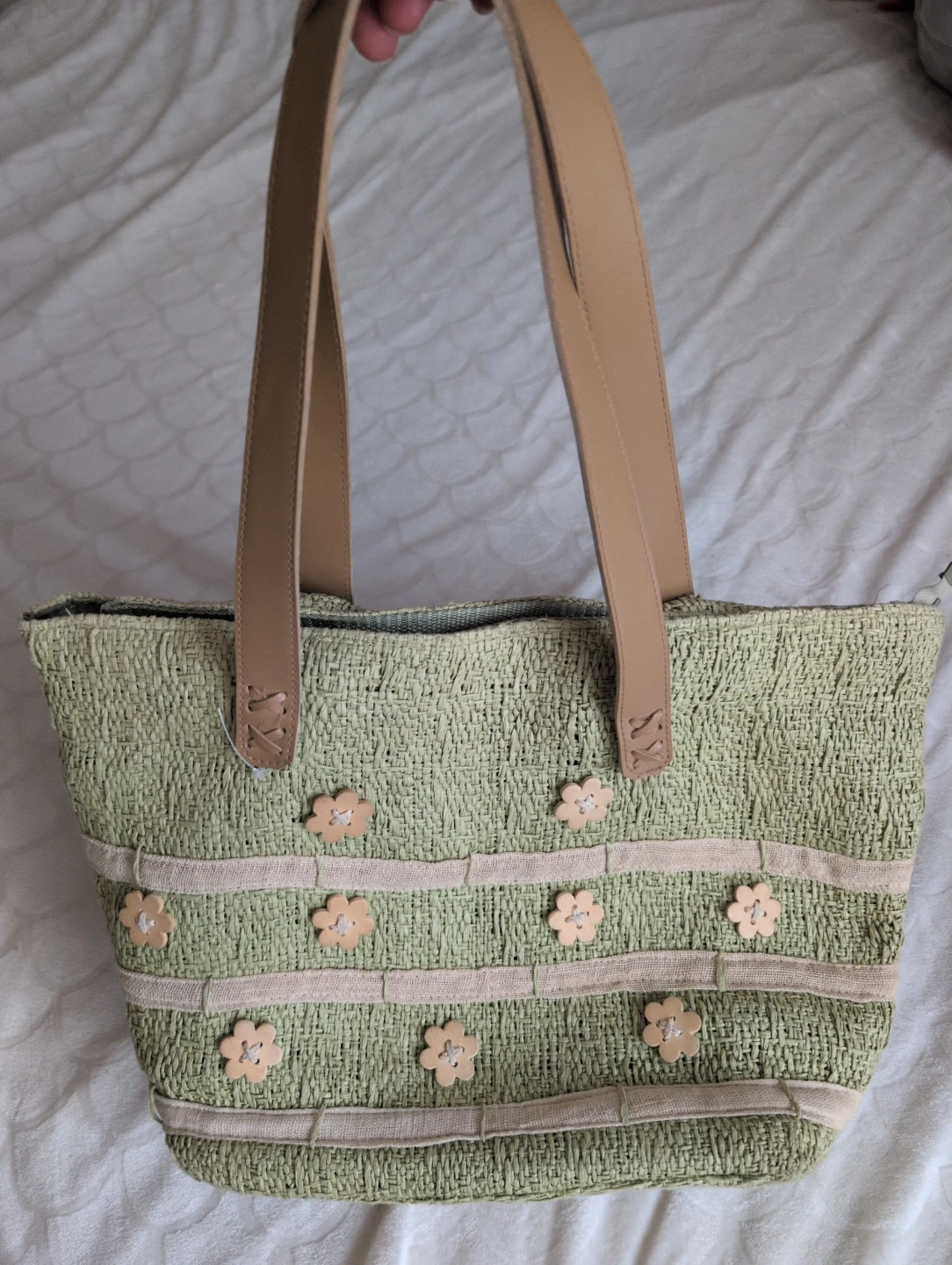 Straw Tote Bag with Faux Leather Straps