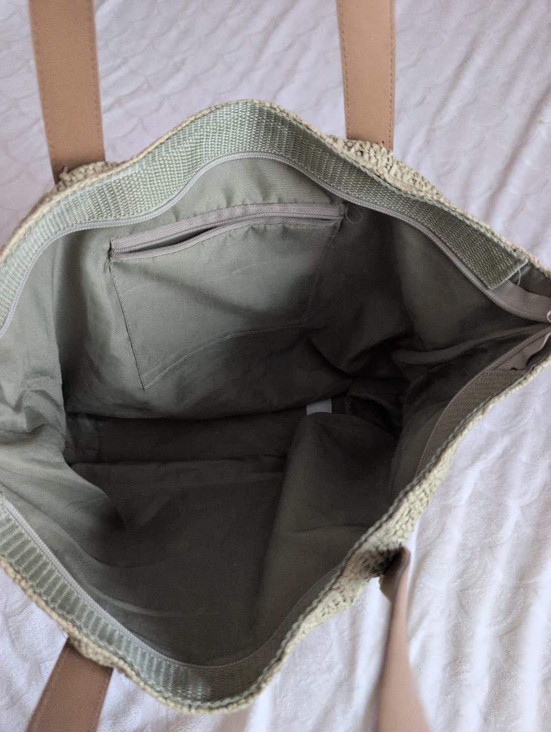 Straw Tote Bag with Faux Leather Straps - photo 2