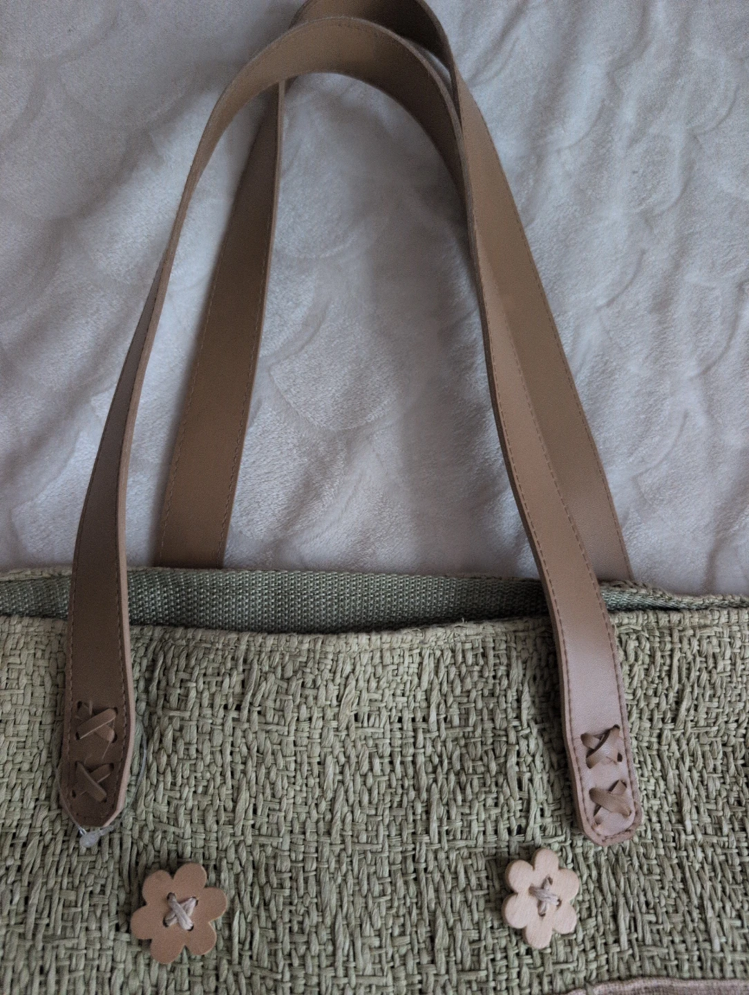 Straw Tote Bag with Faux Leather Straps - photo 5