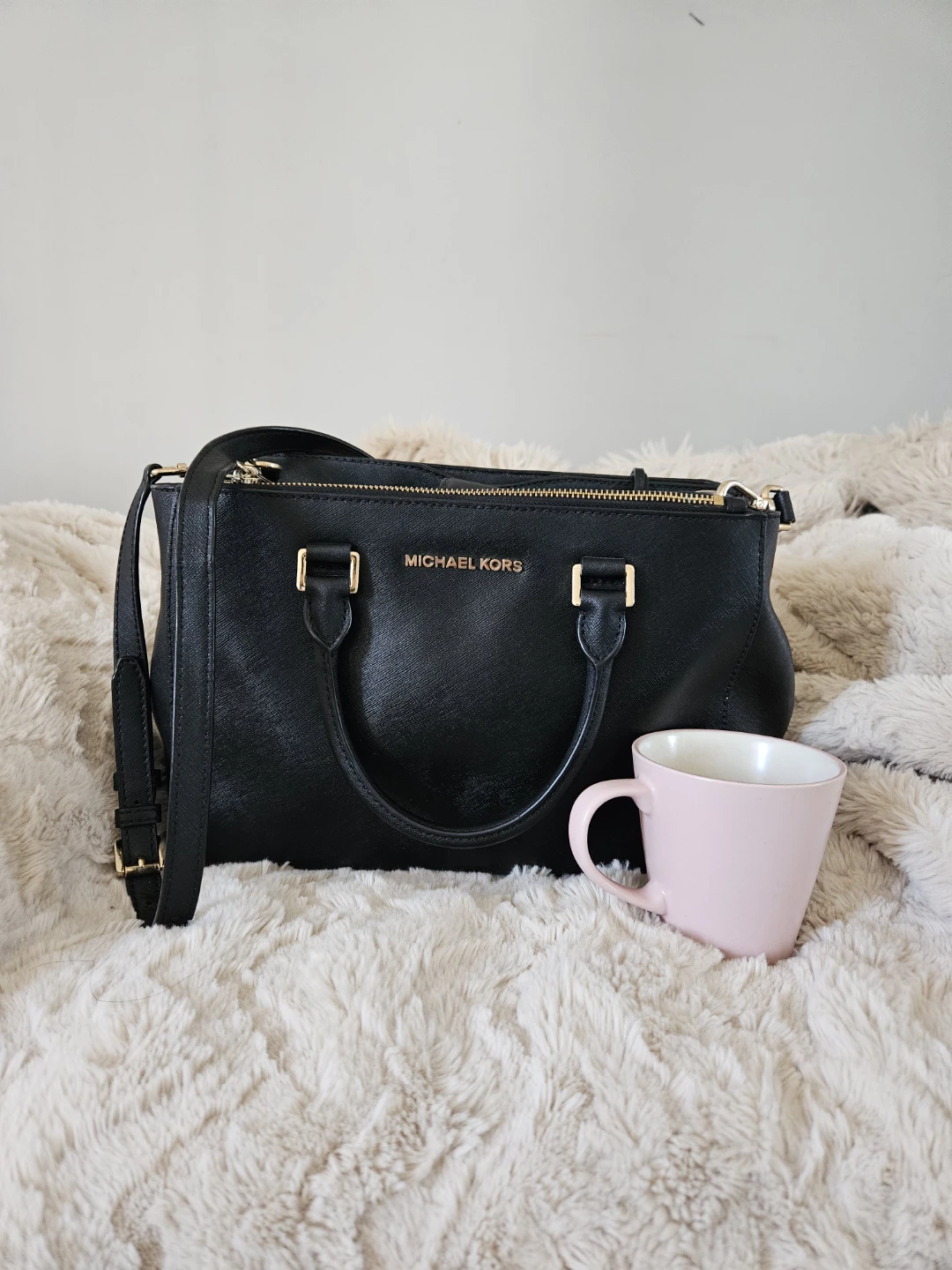 Michael Kors Black Leather Satchel Handbag