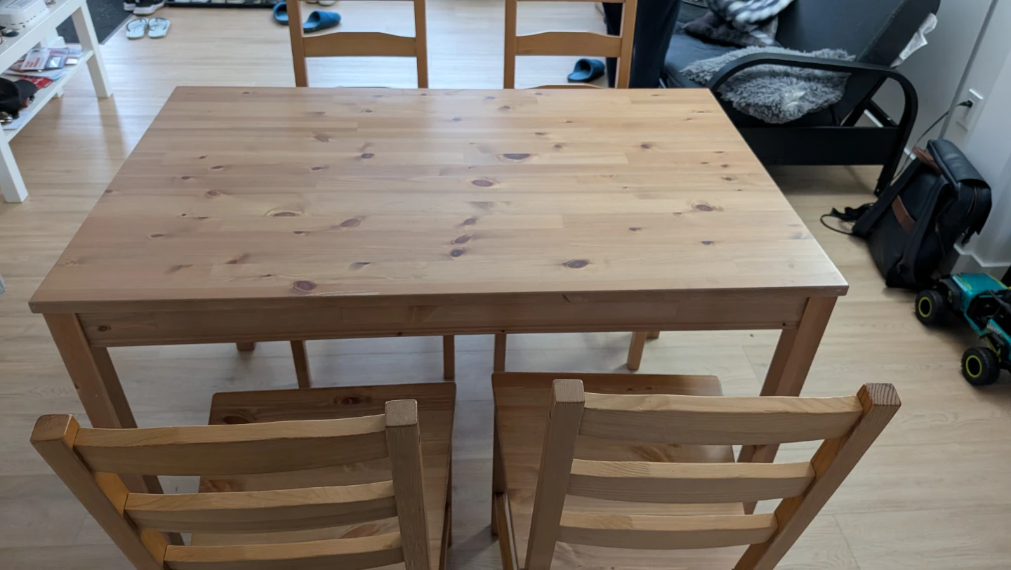 IKEA pine dining table and four chairs - photo 3