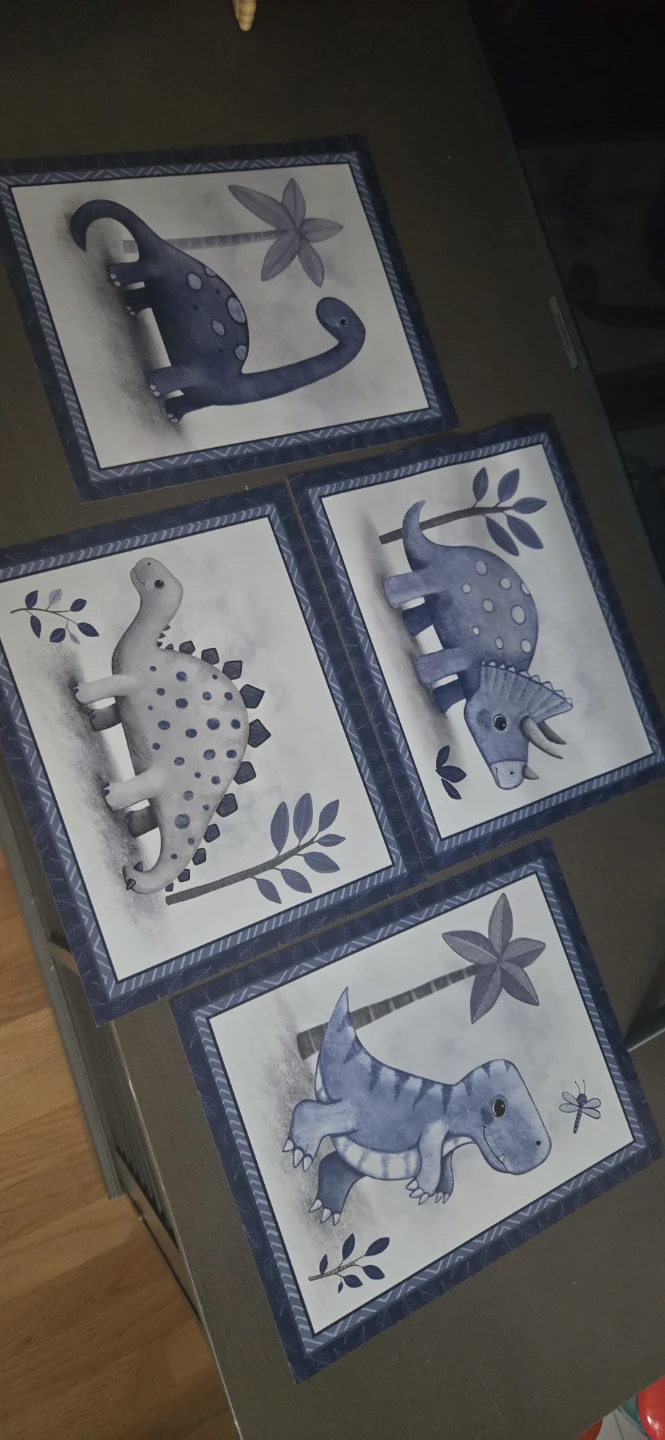Set of 4 Dinosaur Wall Art Prints for Kids Room